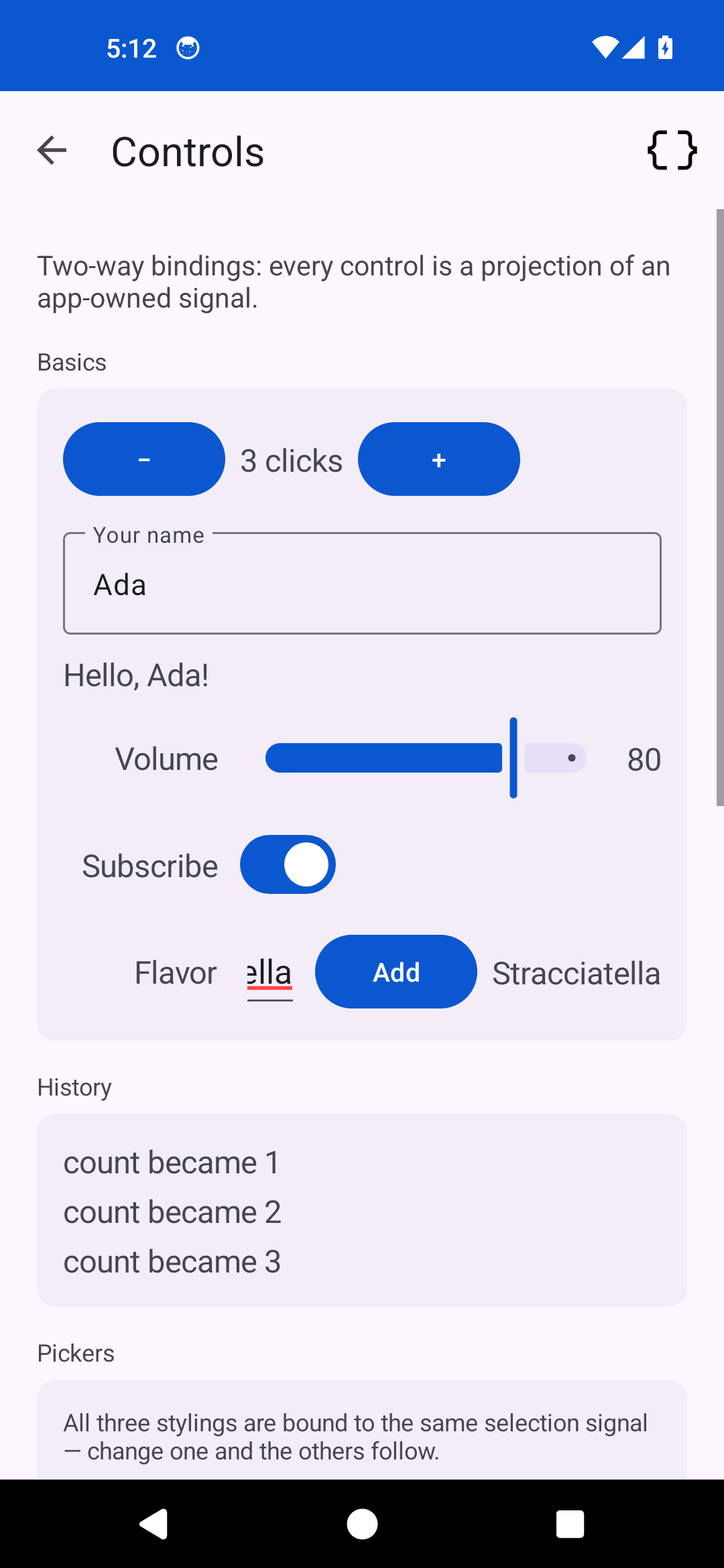 Controls, Android Android