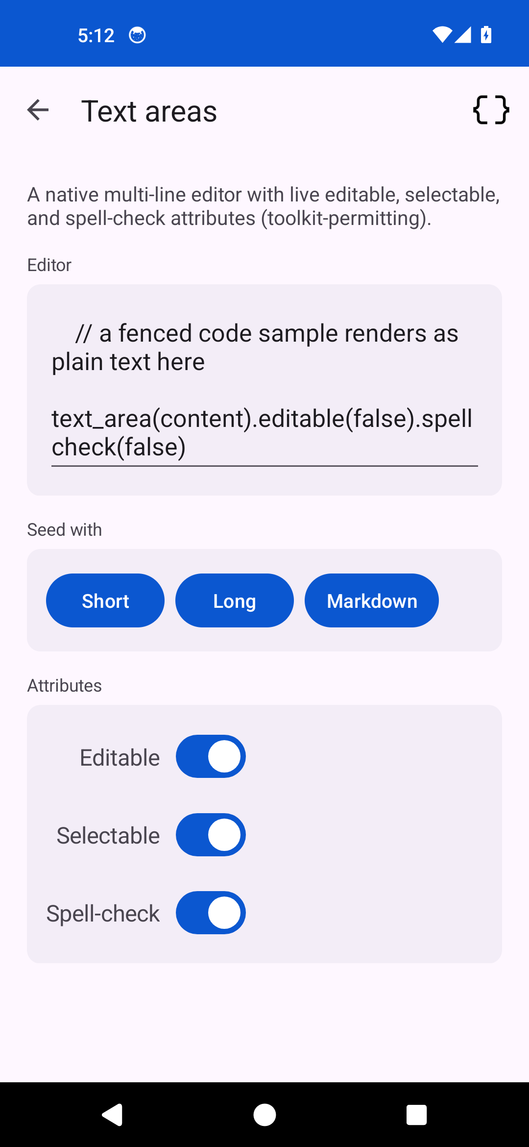 Text areas, Android Android