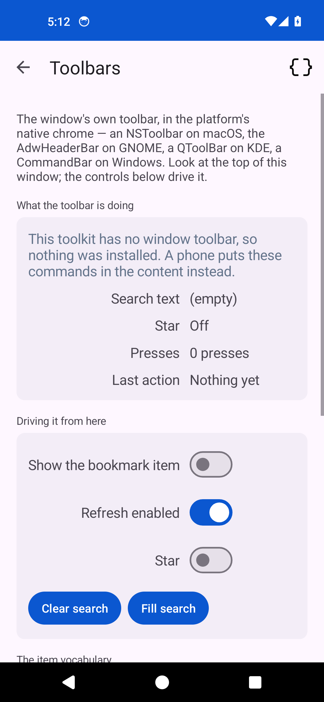 Toolbars, Android Android