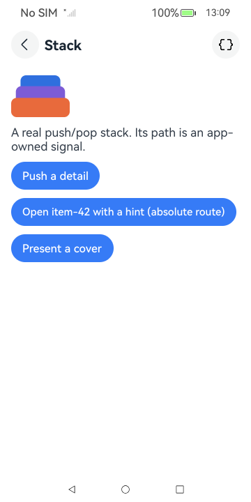 Stack · fullscreen cover, HarmonyOS ArkUI