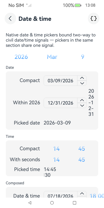 Date & time, HarmonyOS ArkUI