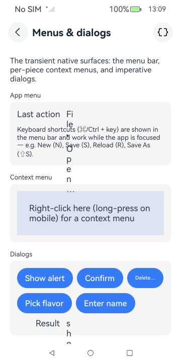 Menus & dialogs · preferences window, HarmonyOS ArkUI