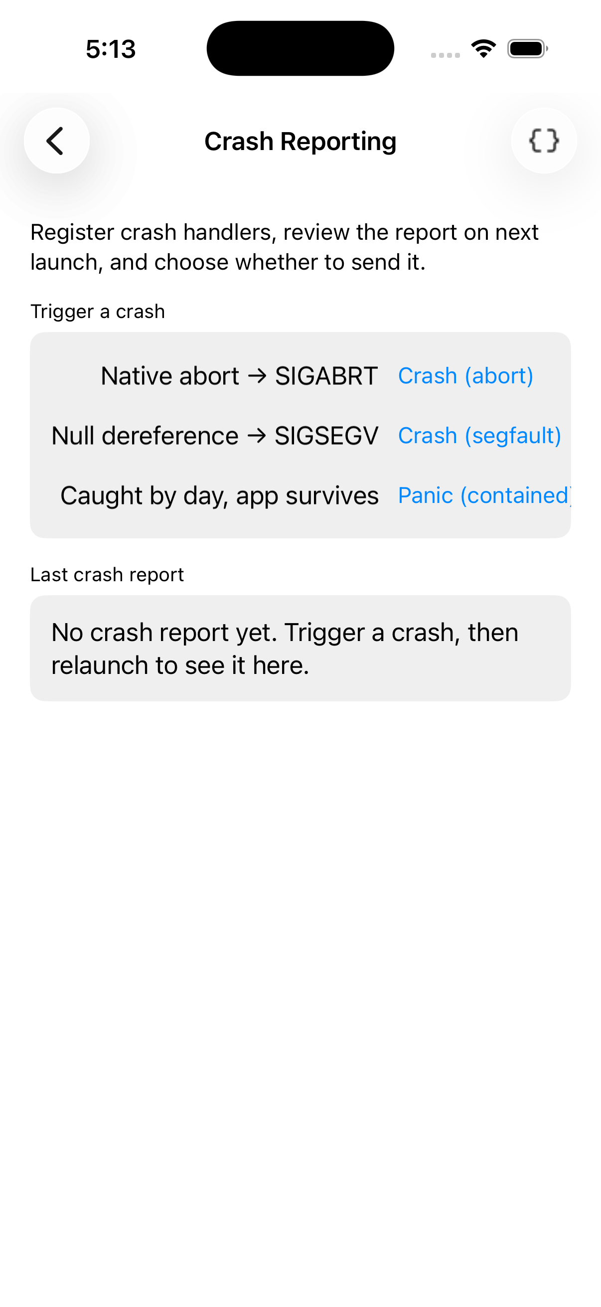 Crash reporting, iOS UIKit