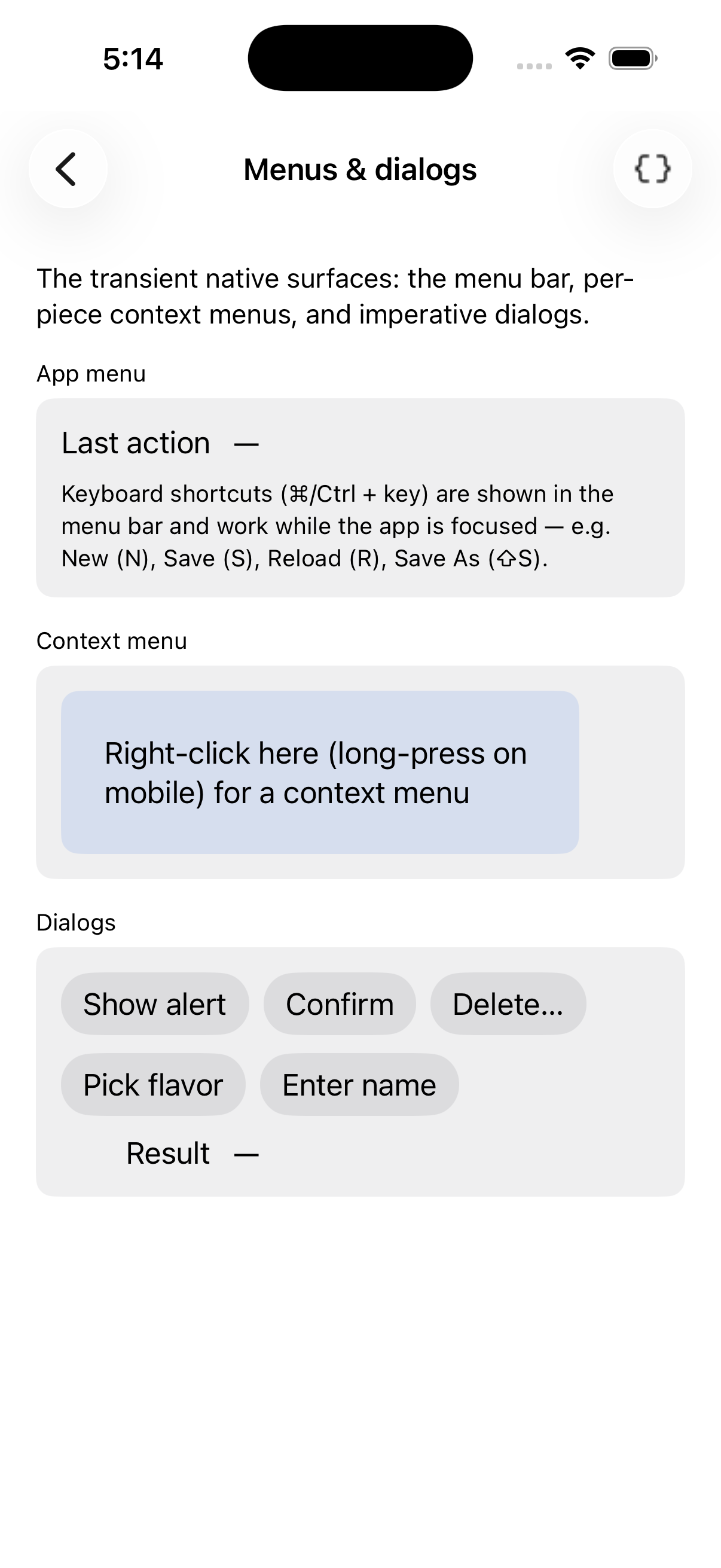Menus & dialogs, iOS UIKit