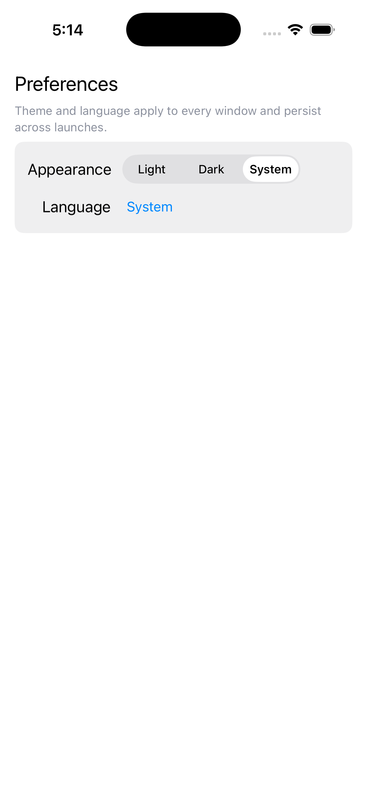 Menus & dialogs · preferences window, iOS UIKit