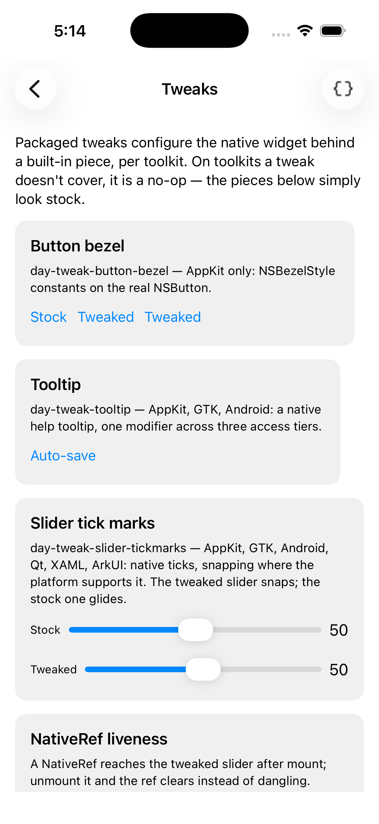 Tweaks, iOS UIKit
