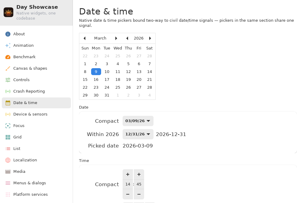 Date & time, Linux GTK 4