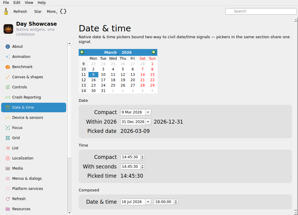 Date & time, Linux Qt 6