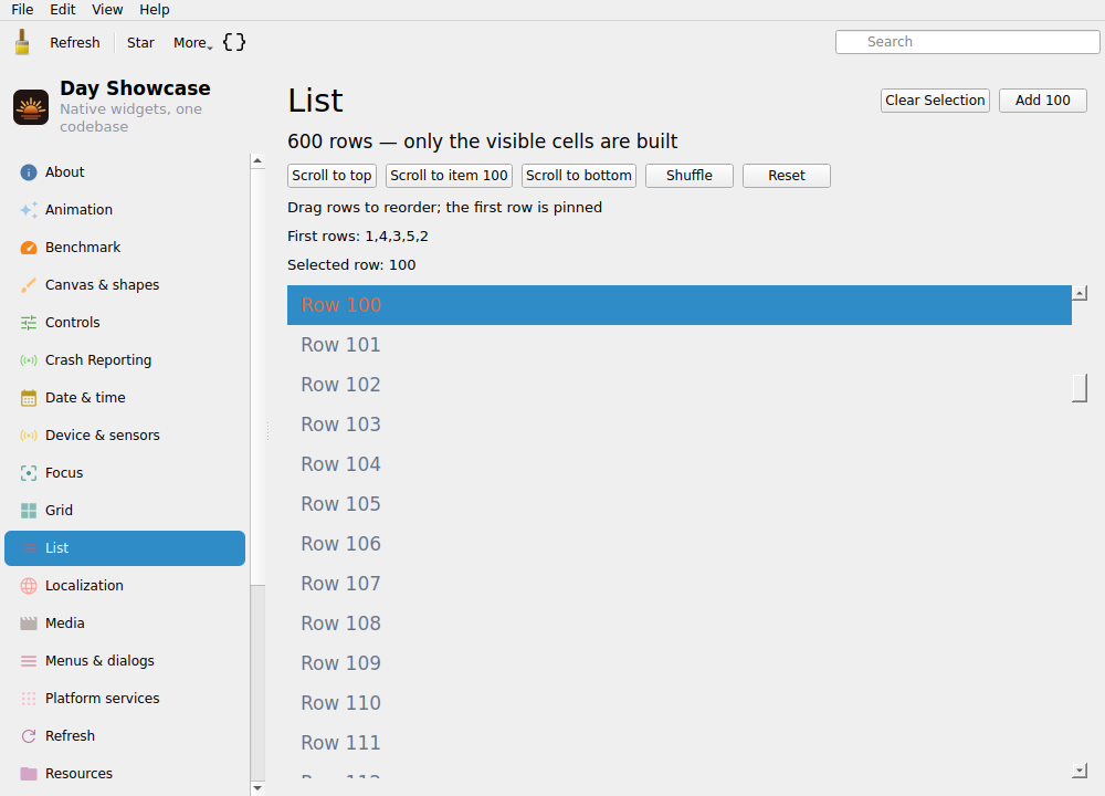 List · programmatic scrolling, Linux Qt 6
