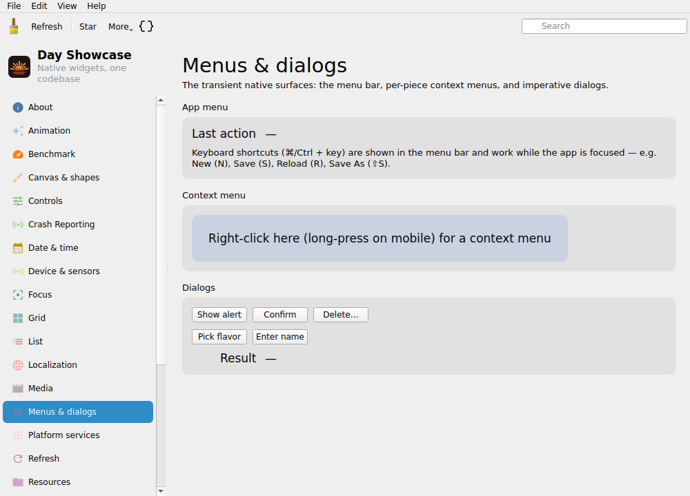 Menus & dialogs, Linux Qt 6