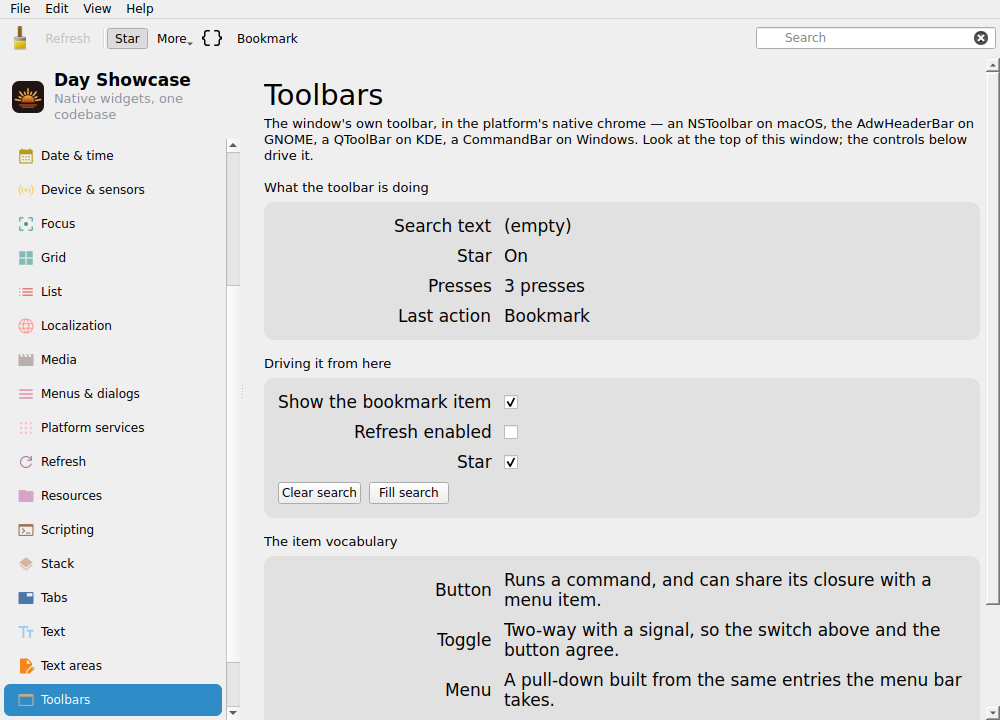 Toolbars, Linux Qt 6
