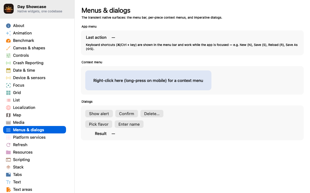 Menus & dialogs, macOS AppKit