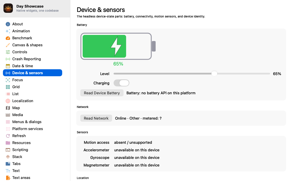 Device & sensors, macOS AppKit