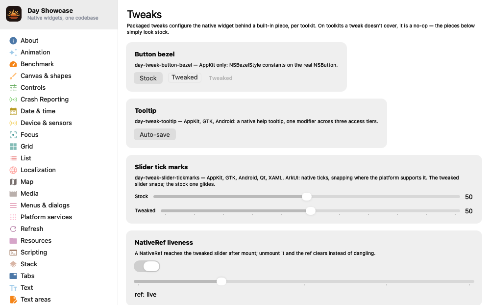 Tweaks, macOS AppKit