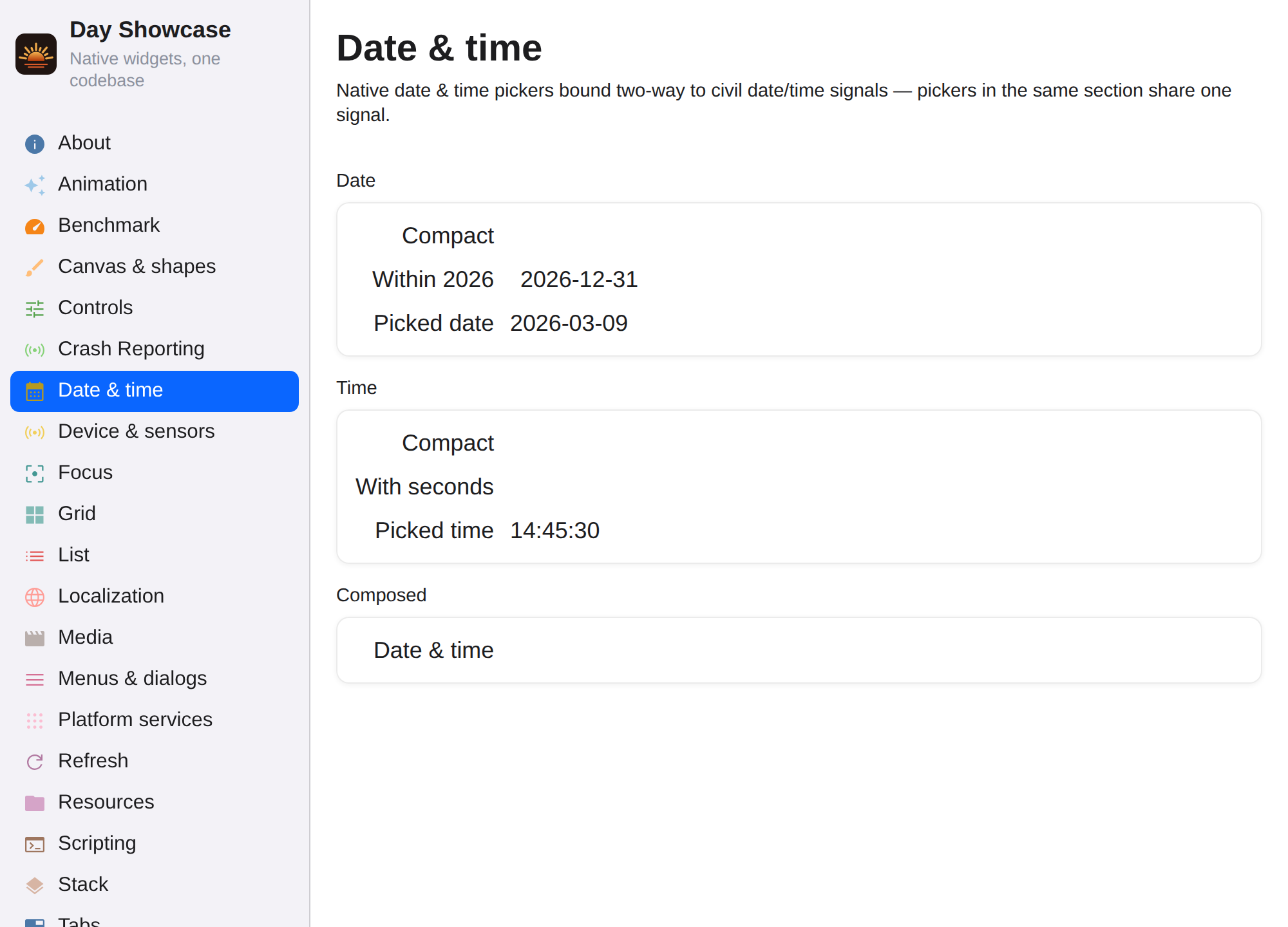 Date & time, Web Web DOM