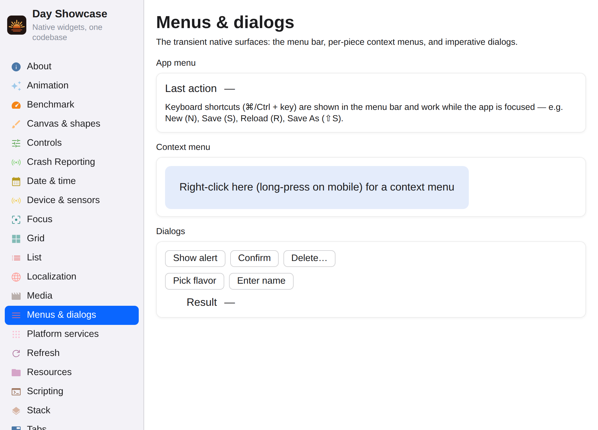 Menus & dialogs, Web Web DOM