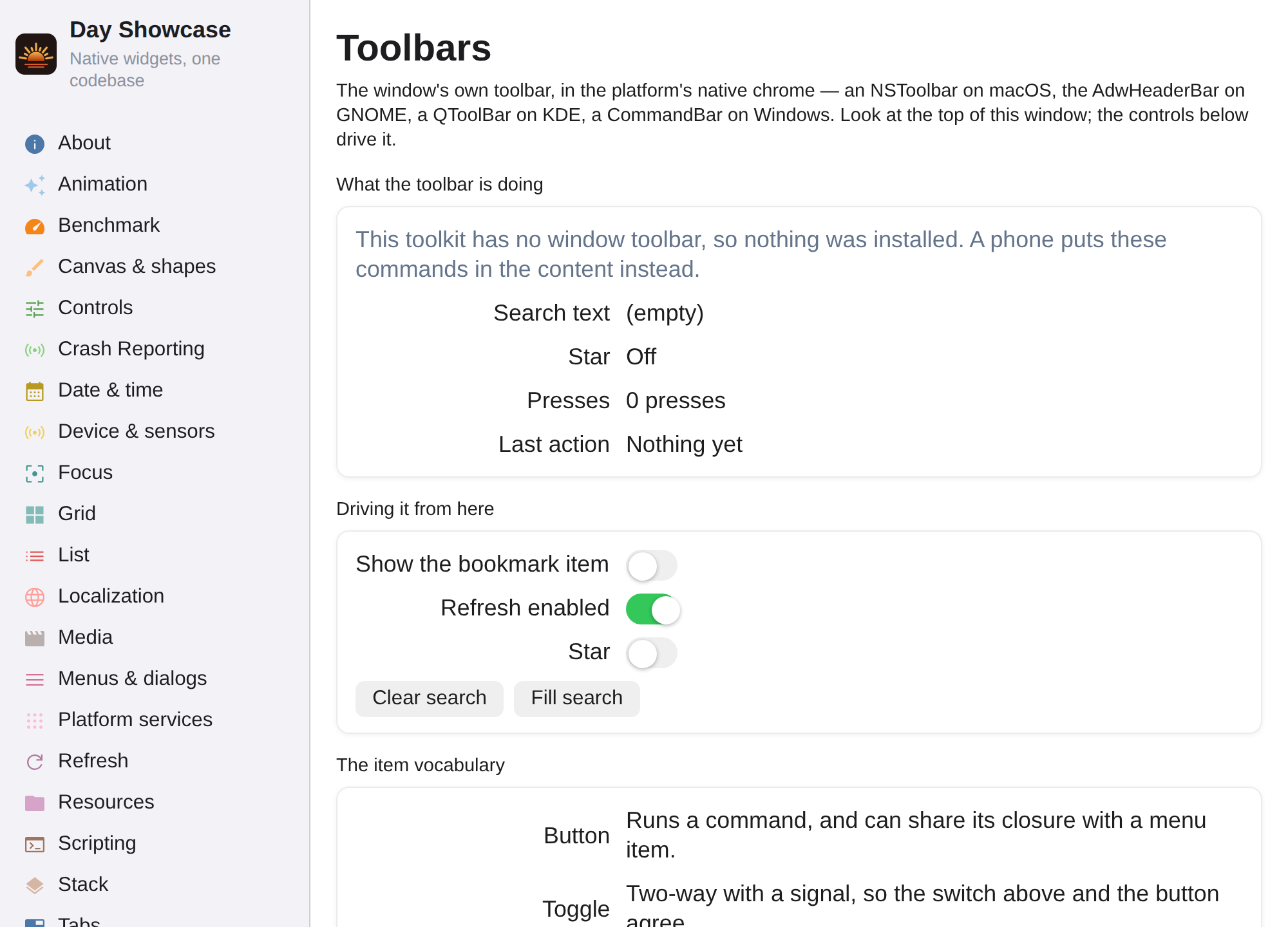 Toolbars, Web Web DOM