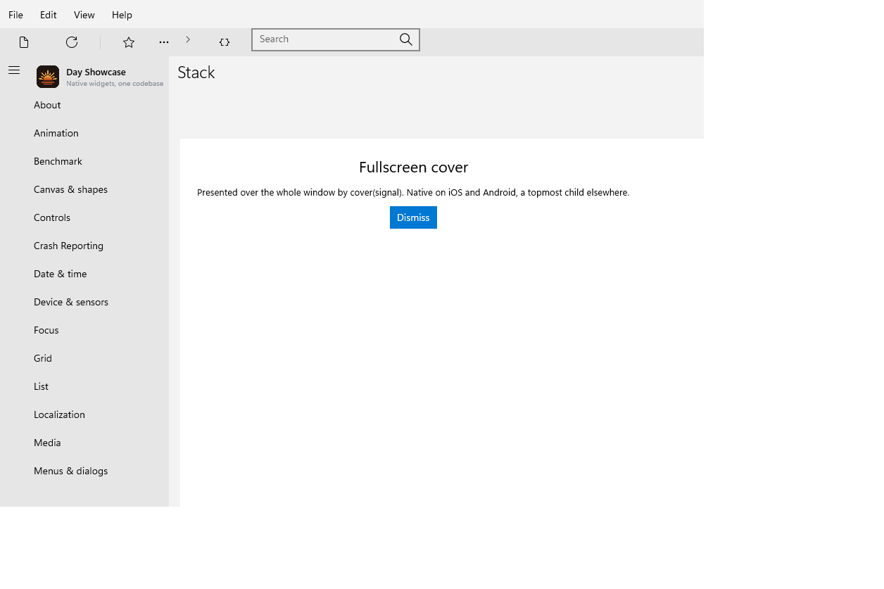 Stack · fullscreen cover, Windows XAML
