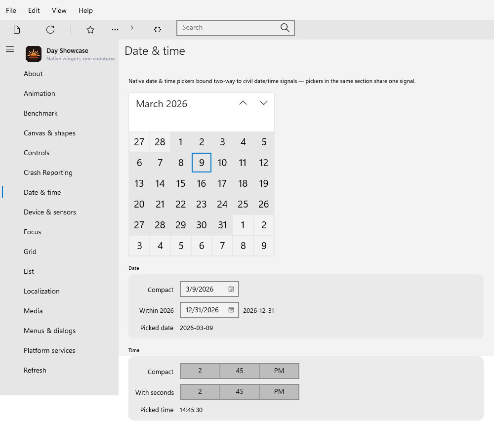 Date & time, Windows XAML