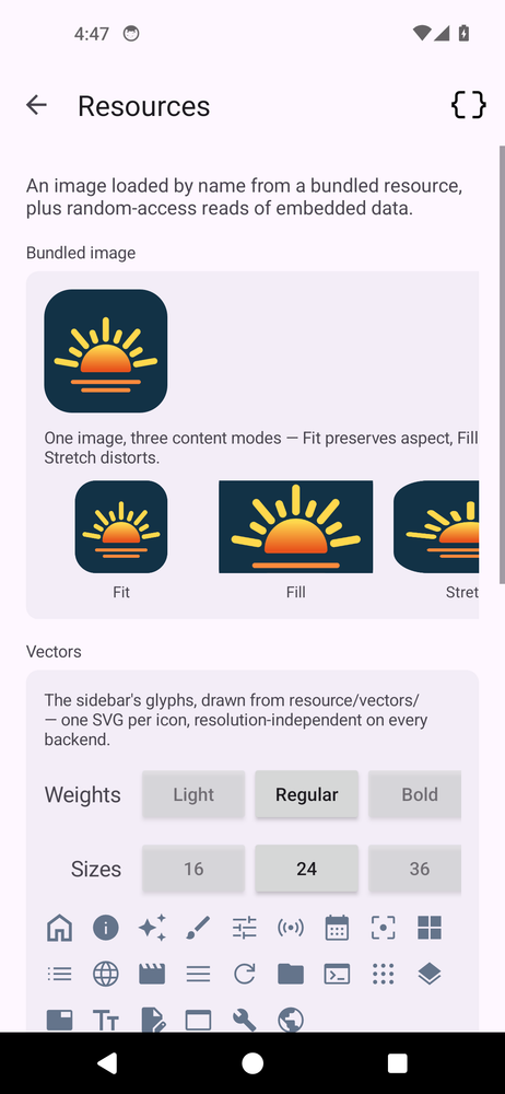 The Day Showcase app running natively on Android with Material Components