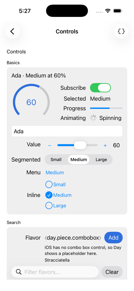 The Day Showcase app running natively on iOS with UIKit