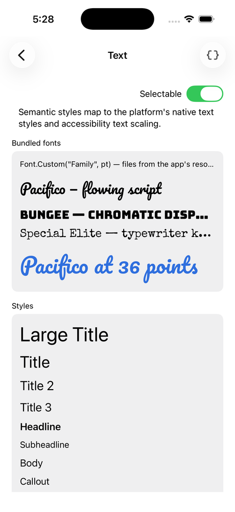 The Day Showcase app running natively on iOS with UIKit