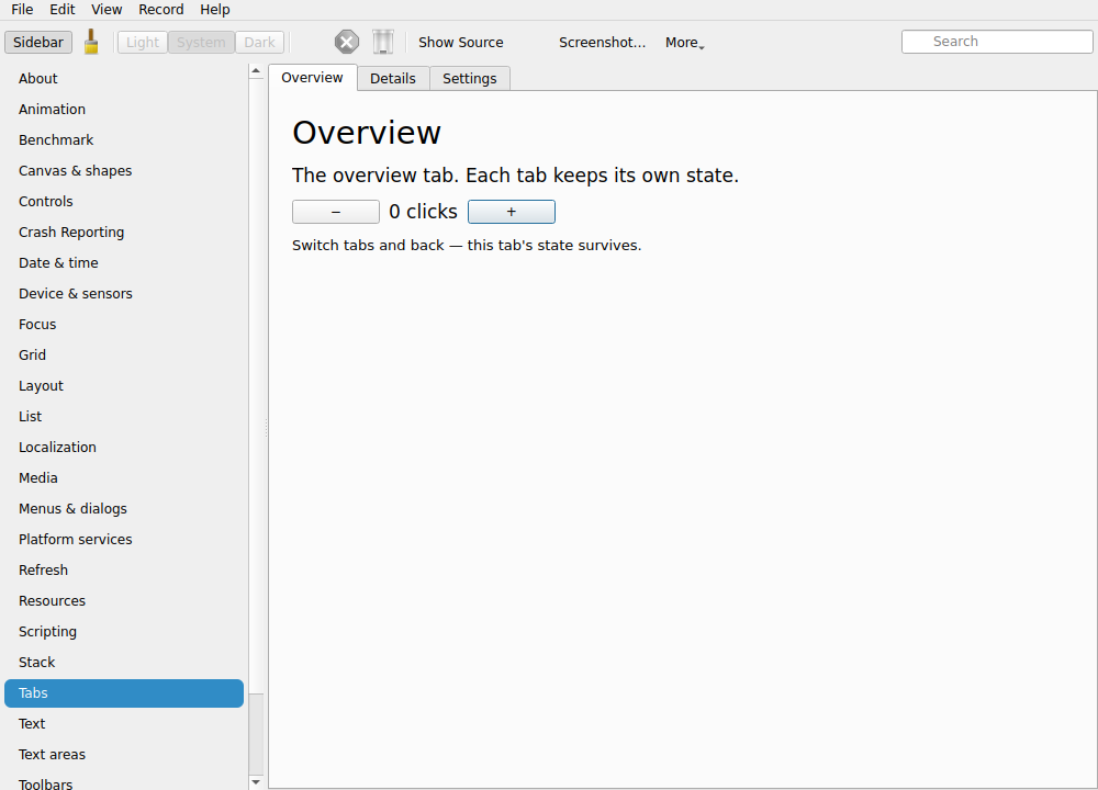The Day Showcase app running natively on Linux with Qt (KDE)