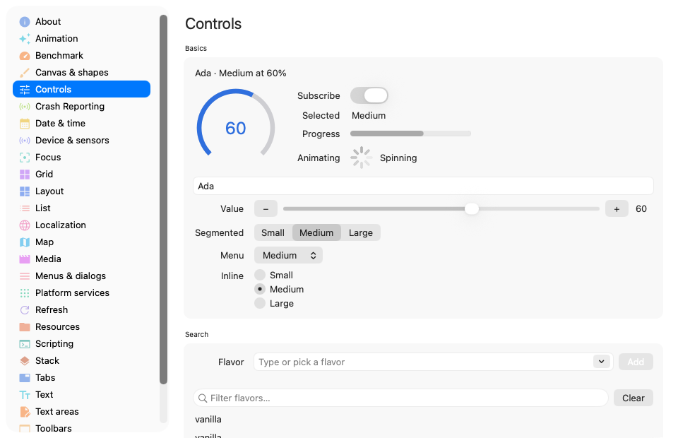 The Day Showcase app running natively on macOS with AppKit