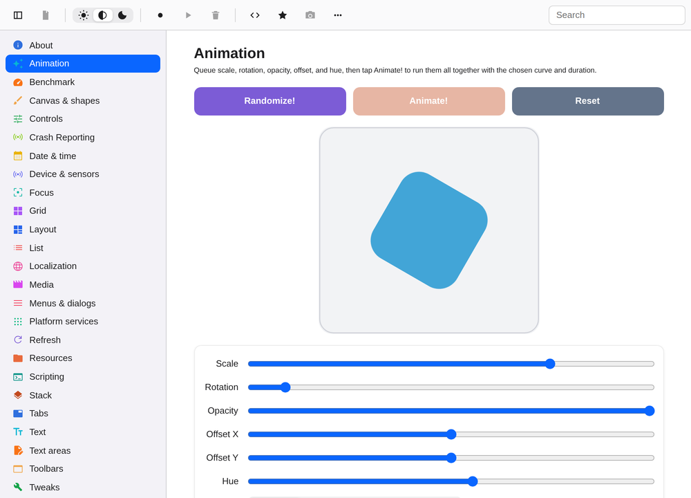 The Day Showcase app running natively on Web with DOM