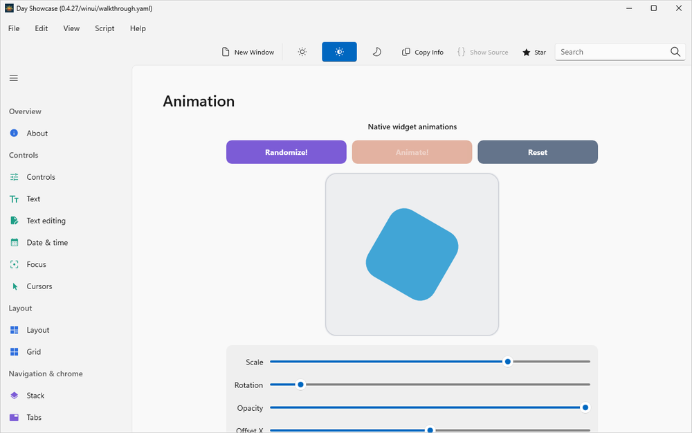 The Day Showcase app running natively on Windows with WinUI 3